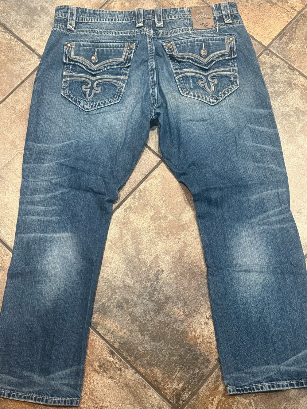 Rock Revival Men “Leon” Straight Distressed Blue Men's Jeans